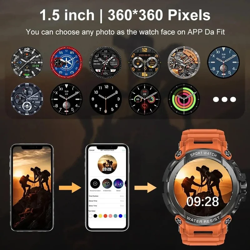 MEVADEN 1.5 Zoll Bluetooth-Anruf GPS-Smartwatch für Männer, 120+ Sportarten, Fitness-Tracker, Gesundheitsmonitor, Smartwatch für Android IOS, 600 mAh, T90