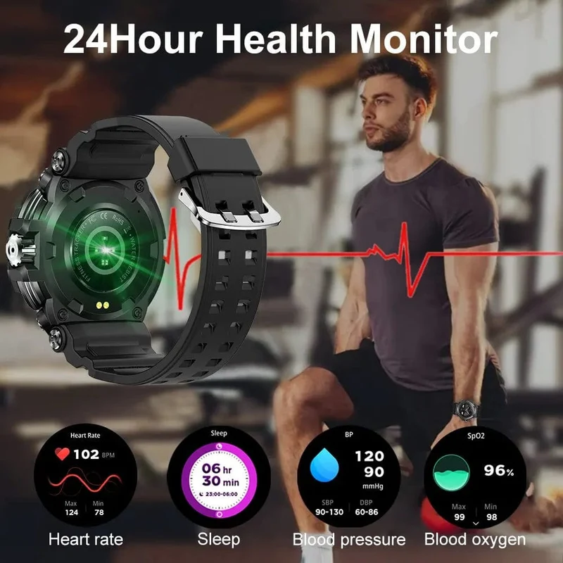 MEVADEN 1.5 Zoll Bluetooth-Anruf GPS-Smartwatch für Männer, 120+ Sportarten, Fitness-Tracker, Gesundheitsmonitor, Smartwatch für Android IOS, 600 mAh, T90