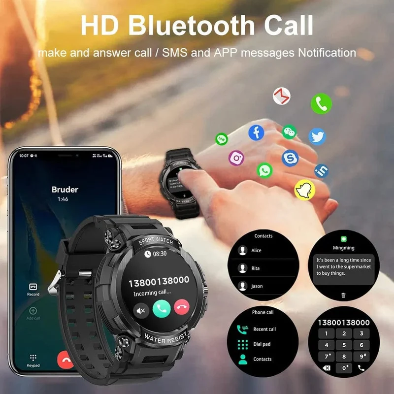 MEVADEN 1.5 Zoll Bluetooth-Anruf GPS-Smartwatch für Männer, 120+ Sportarten, Fitness-Tracker, Gesundheitsmonitor, Smartwatch für Android IOS, 600 mAh, T90