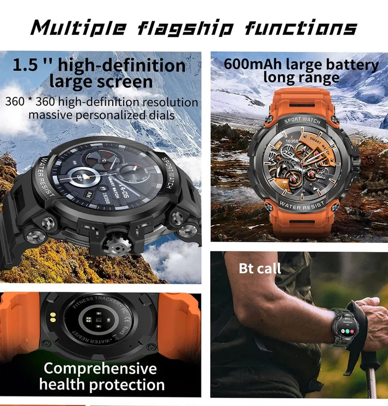MEVADEN 1.5 Zoll Bluetooth-Anruf GPS-Smartwatch für Männer, 120+ Sportarten, Fitness-Tracker, Gesundheitsmonitor, Smartwatch für Android IOS, 600 mAh, T90