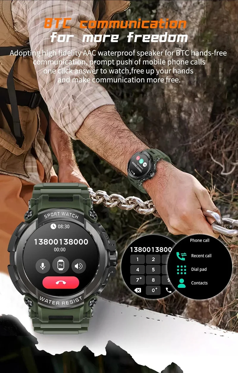 MEVADEN 1.5 Zoll Bluetooth-Anruf GPS-Smartwatch für Männer, 120+ Sportarten, Fitness-Tracker, Gesundheitsmonitor, Smartwatch für Android IOS, 600 mAh, T90
