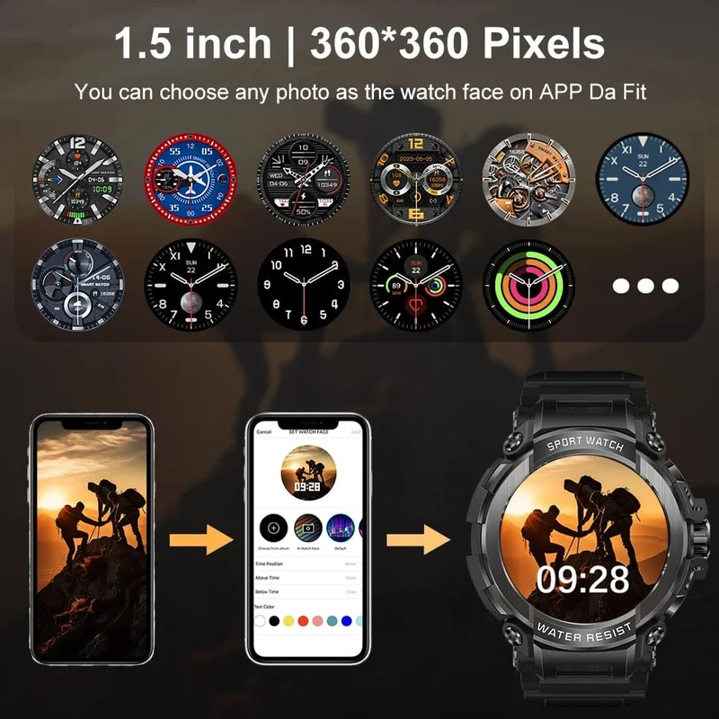 MEVADEN 1.5 Zoll Bluetooth-Anruf GPS-Smartwatch für Männer, 120+ Sportarten, Fitness-Tracker, Gesundheitsmonitor, Smartwatch für Android IOS, 600 mAh, T90