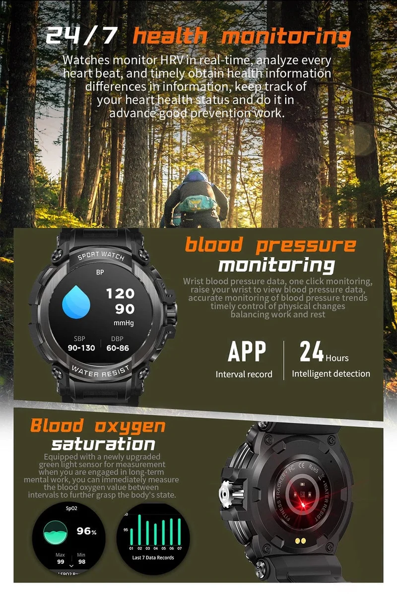 MEVADEN 1.5 Zoll Bluetooth-Anruf GPS-Smartwatch für Männer, 120+ Sportarten, Fitness-Tracker, Gesundheitsmonitor, Smartwatch für Android IOS, 600 mAh, T90