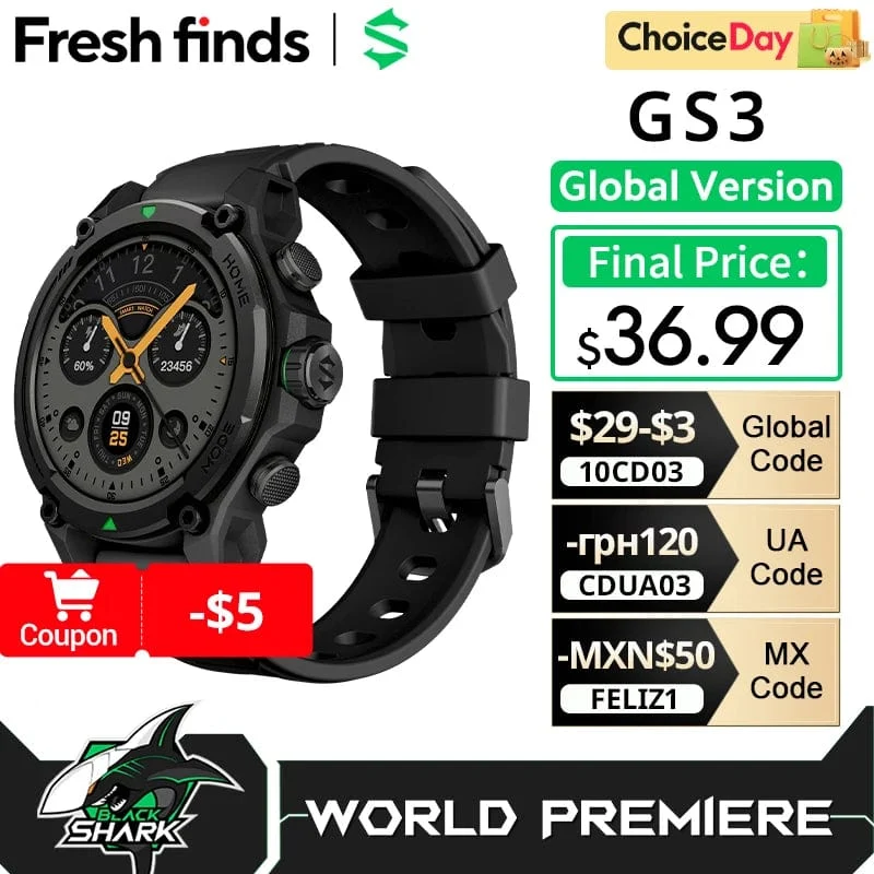 [Weltpremiere] Blackshark GS3 Smart Watch Globale Version 1.43"AMOLED-Display GPS-Satellitenpositionierung 21 Tage Akkulaufzeit 5ATM