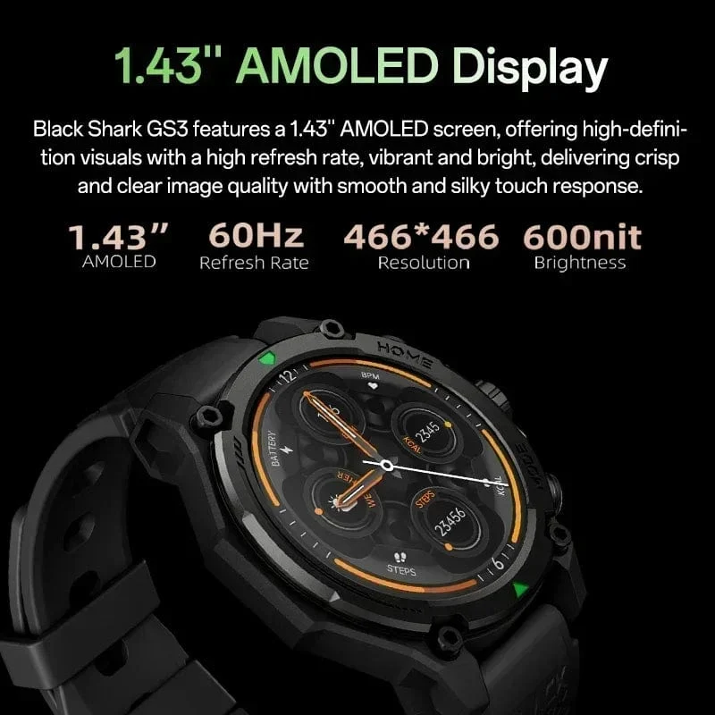 [Weltpremiere] Blackshark GS3 Smart Watch Globale Version 1.43"AMOLED-Display GPS-Satellitenpositionierung 21 Tage Akkulaufzeit 5ATM