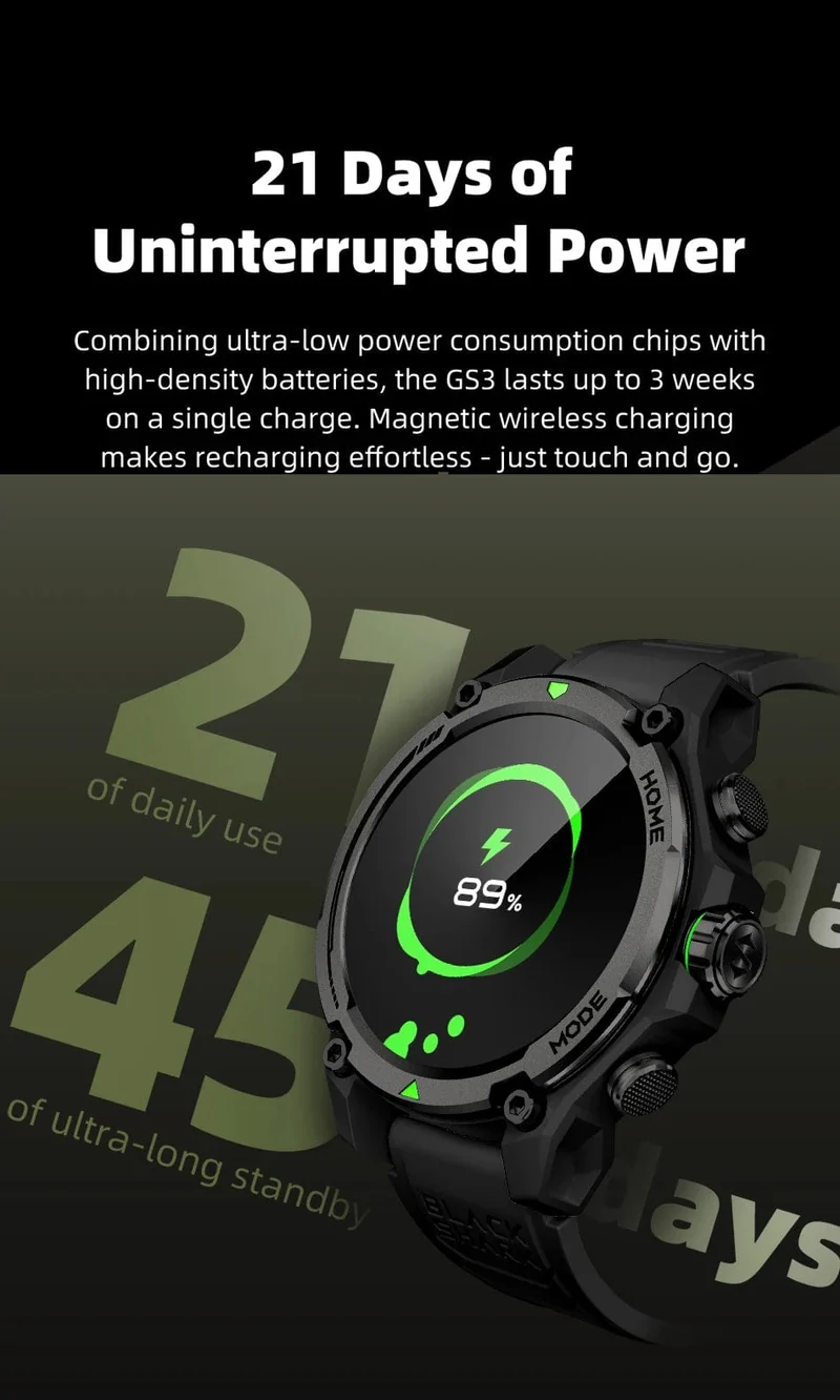 [Weltpremiere] Blackshark GS3 Smart Watch Globale Version 1.43"AMOLED-Display GPS-Satellitenpositionierung 21 Tage Akkulaufzeit 5ATM