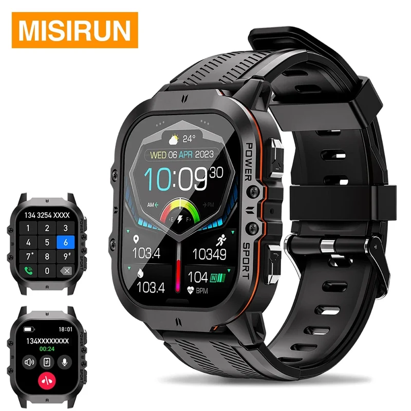 MISIRUN Neue C26 Smart Watch, 100+ Sportmodi, Bluetooth-Anruf-Smartwatch, 1.96 Zoll, AMOLED, 1 ATM, wasserdicht, Militär-Armbanduhr für den Außenbereich