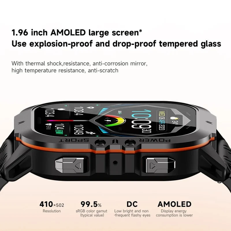 MISIRUN Neue C26 Smart Watch, 100+ Sportmodi, Bluetooth-Anruf-Smartwatch, 1.96 Zoll, AMOLED, 1 ATM, wasserdicht, Militär-Armbanduhr für den Außenbereich