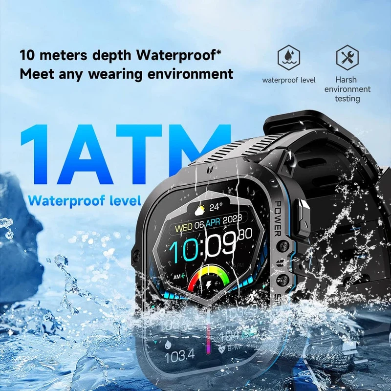 MISIRUN Neue C26 Smart Watch, 100+ Sportmodi, Bluetooth-Anruf-Smartwatch, 1.96 Zoll, AMOLED, 1 ATM, wasserdicht, Militär-Armbanduhr für den Außenbereich