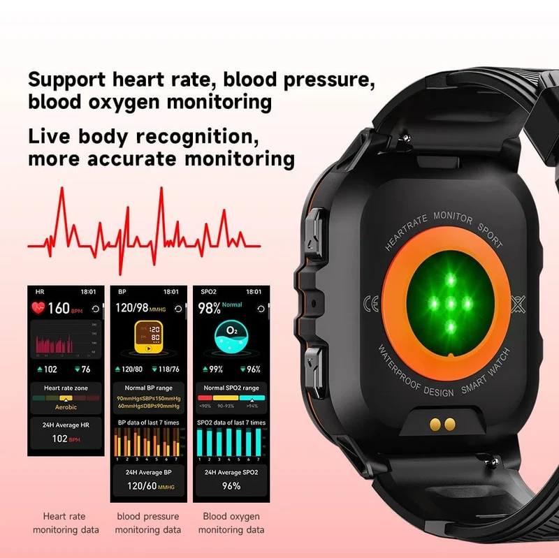 MISIRUN Neue C26 Smart Watch, 100+ Sportmodi, Bluetooth-Anruf-Smartwatch, 1.96 Zoll, AMOLED, 1 ATM, wasserdicht, Militär-Armbanduhr für den Außenbereich
