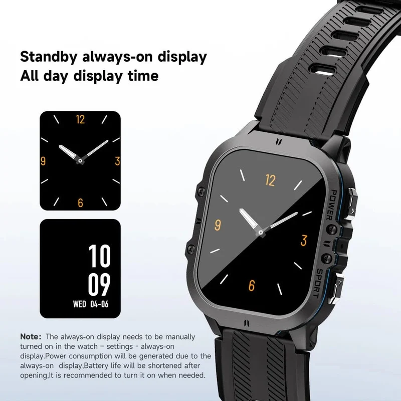 MISIRUN Neue C26 Smart Watch, 100+ Sportmodi, Bluetooth-Anruf-Smartwatch, 1.96 Zoll, AMOLED, 1 ATM, wasserdicht, Militär-Armbanduhr für den Außenbereich