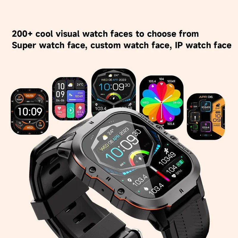 MISIRUN Neue C26 Smart Watch, 100+ Sportmodi, Bluetooth-Anruf-Smartwatch, 1.96 Zoll, AMOLED, 1 ATM, wasserdicht, Militär-Armbanduhr für den Außenbereich