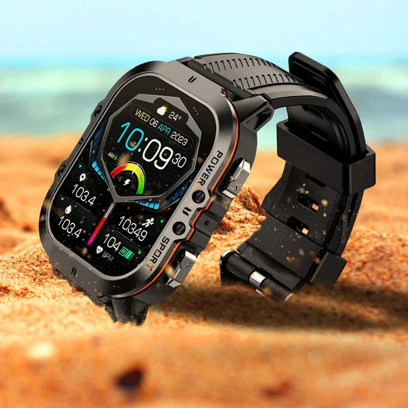MISIRUN Neue C26 Smart Watch, 100+ Sportmodi, Bluetooth-Anruf-Smartwatch, 1.96 Zoll, AMOLED, 1 ATM, wasserdicht, Militär-Armbanduhr für den Außenbereich
