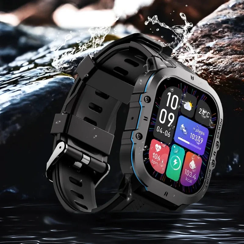 MISIRUN Neue C26 Smart Watch, 100+ Sportmodi, Bluetooth-Anruf-Smartwatch, 1.96 Zoll, AMOLED, 1 ATM, wasserdicht, Militär-Armbanduhr für den Außenbereich