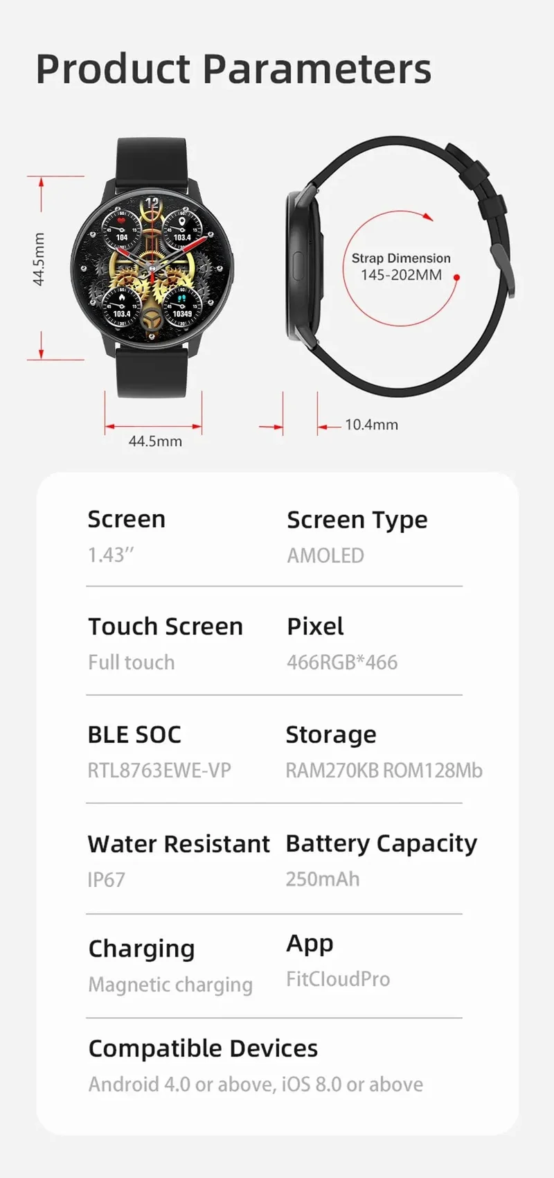 COLMI I31 Smartwatch, 1.43 Zoll AMOLED-Bildschirm, 100 Sportmodi, 7 Tage Akkulaufzeit, Always On Display, Smart Watch für Männer und Frauen