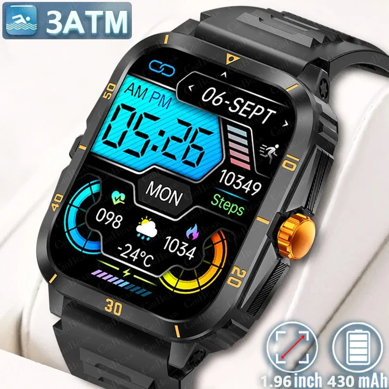 2024 Outdoor Militär 3ATM wasserdichte Smart Watch Männer 430mAh Akku Sport Fitness Uhren Bluetooth Anruf Smartwatch App:Da Fit