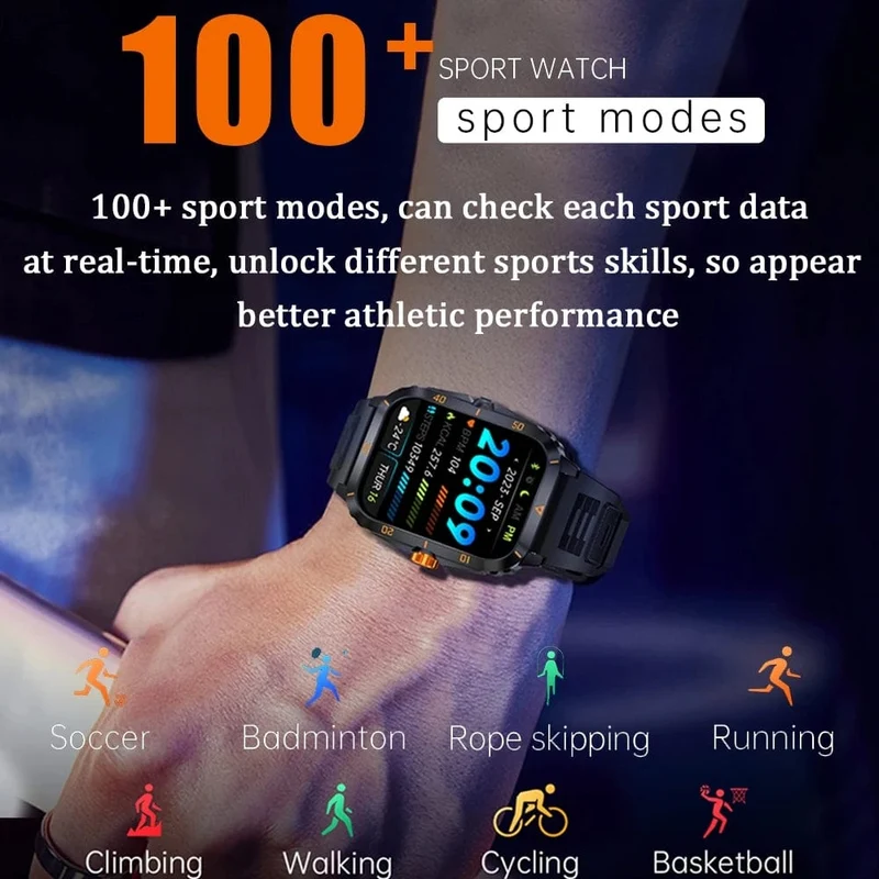 2024 Outdoor Militär 3ATM wasserdichte Smart Watch Männer 430mAh Akku Sport Fitness Uhren Bluetooth Anruf Smartwatch App:Da Fit