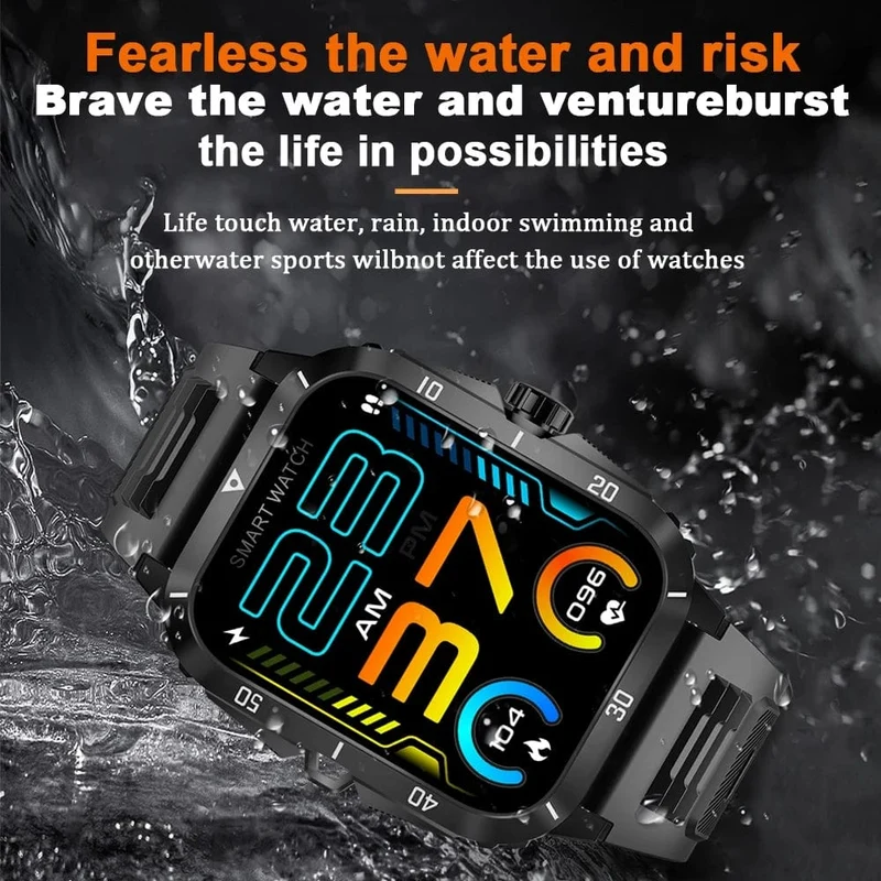 2024 Outdoor Militär 3ATM wasserdichte Smart Watch Männer 430mAh Akku Sport Fitness Uhren Bluetooth Anruf Smartwatch App:Da Fit