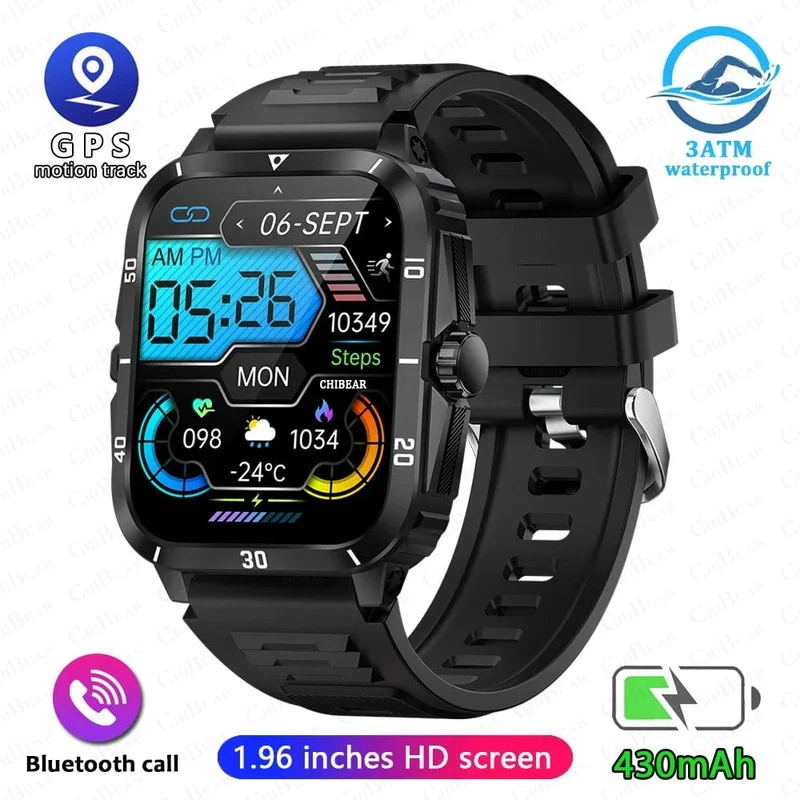 2024 Outdoor Militär 3ATM wasserdichte Smart Watch Männer 430mAh Akku Sport Fitness Uhren Bluetooth Anruf Smartwatch App:Da Fit