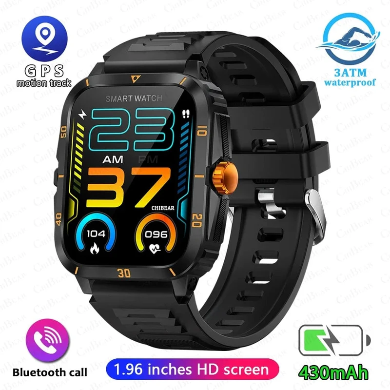 2024 Outdoor Militär 3ATM wasserdichte Smart Watch Männer 430mAh Akku Sport Fitness Uhren Bluetooth Anruf Smartwatch App:Da Fit