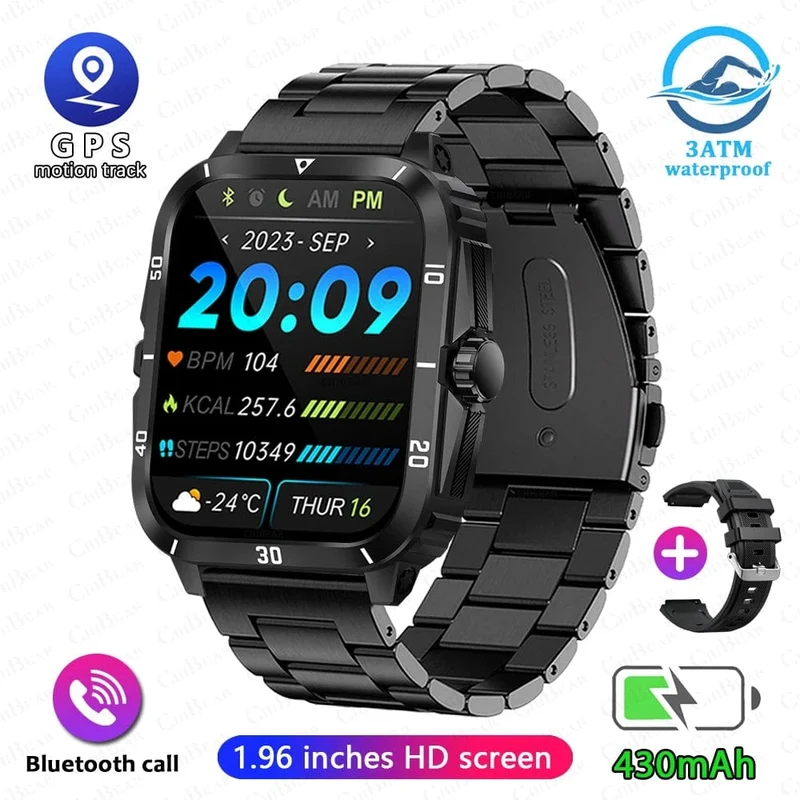2024 Outdoor Militär 3ATM wasserdichte Smart Watch Männer 430mAh Akku Sport Fitness Uhren Bluetooth Anruf Smartwatch App:Da Fit