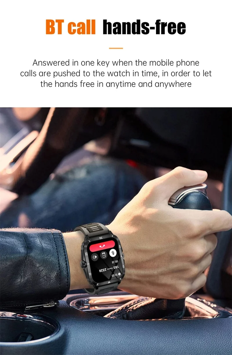 2024 Outdoor Militär 3ATM wasserdichte Smart Watch Männer 430mAh Akku Sport Fitness Uhren Bluetooth Anruf Smartwatch App:Da Fit