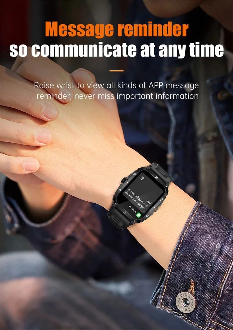 2024 Outdoor Militär 3ATM wasserdichte Smart Watch Männer 430mAh Akku Sport Fitness Uhren Bluetooth Anruf Smartwatch App:Da Fit