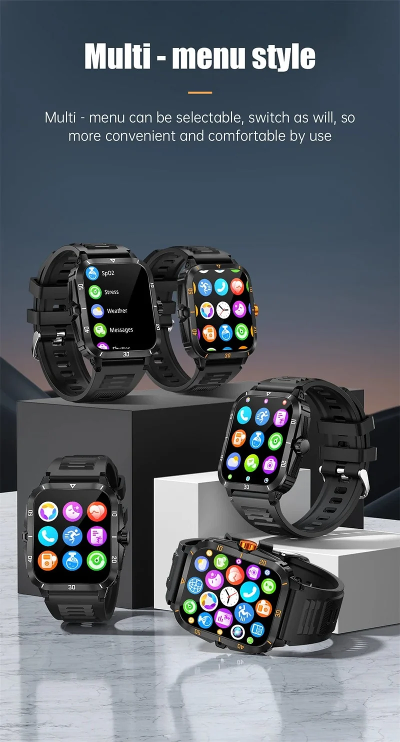 2024 Outdoor Militär 3ATM wasserdichte Smart Watch Männer 430mAh Akku Sport Fitness Uhren Bluetooth Anruf Smartwatch App:Da Fit