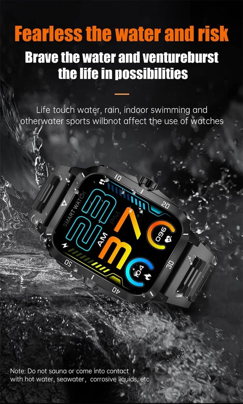 2024 Outdoor Militär 3ATM wasserdichte Smart Watch Männer 430mAh Akku Sport Fitness Uhren Bluetooth Anruf Smartwatch App:Da Fit