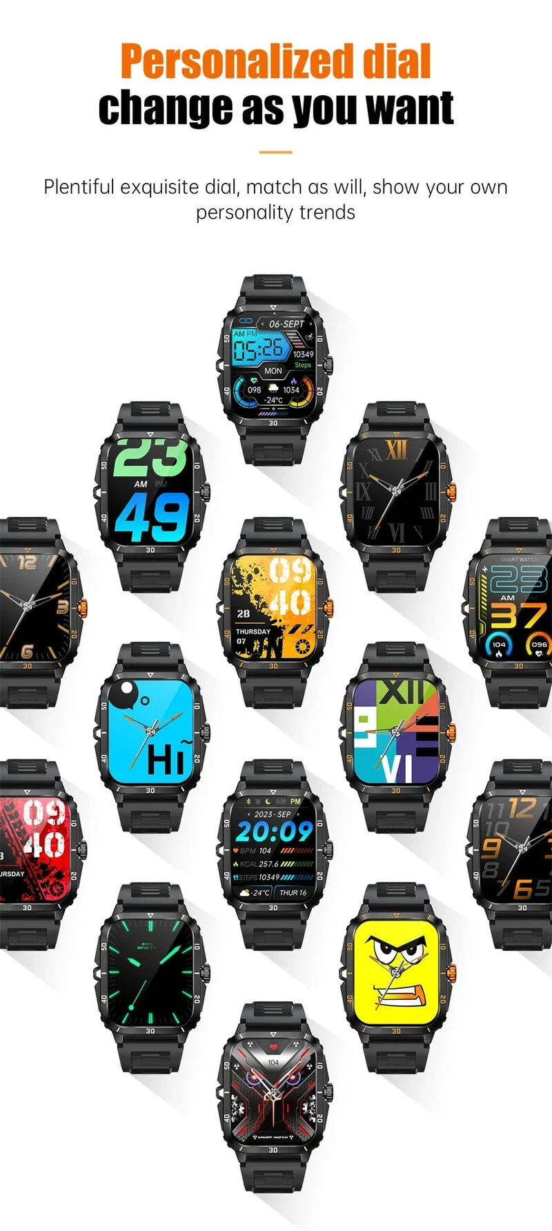 2024 Outdoor Militär 3ATM wasserdichte Smart Watch Männer 430mAh Akku Sport Fitness Uhren Bluetooth Anruf Smartwatch App:Da Fit