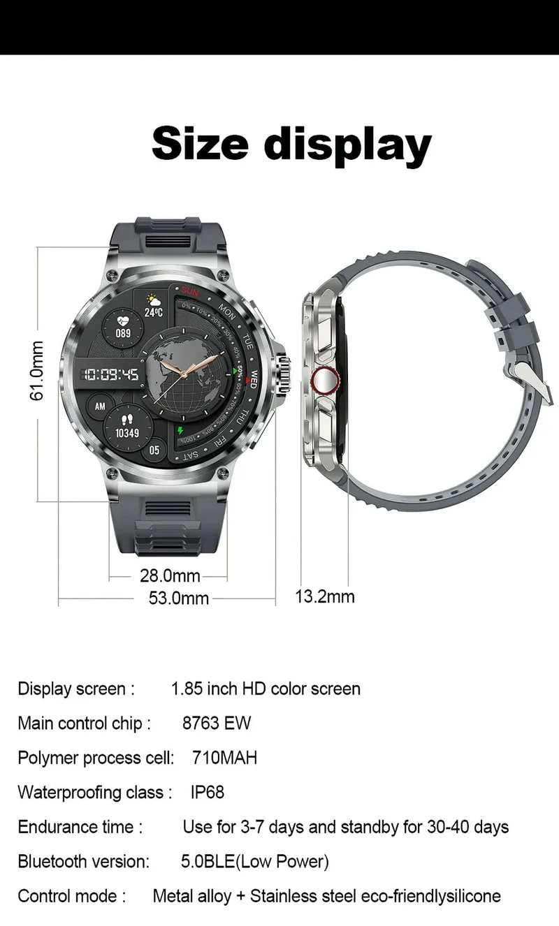 Für Huawei Xiaomi GPS Track Smart Watch Männer 1.85-Zoll Ultra HD AMOLED Full Touch Screen 710 Mah Akku BT Call SmartWatch 2024