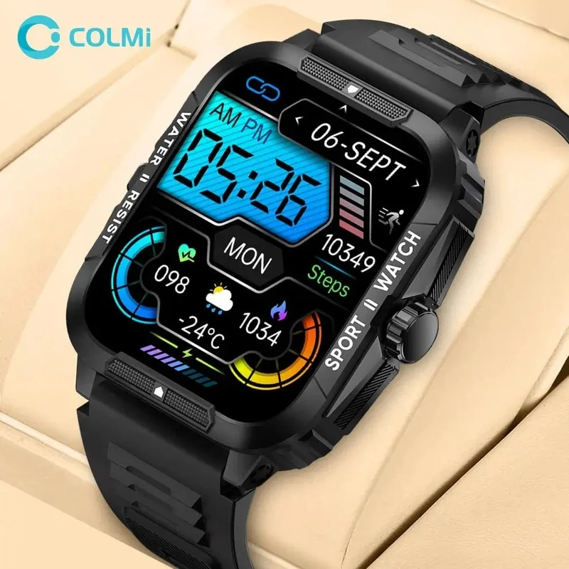 COLMI P76 1.96" Outdoor-Militär-Smartwatch für Herren, Bluetooth-Anruf, Smartwatch, 3 ATM, IP68, Wasserdichtigkeit, Sport-Fitnessuhren