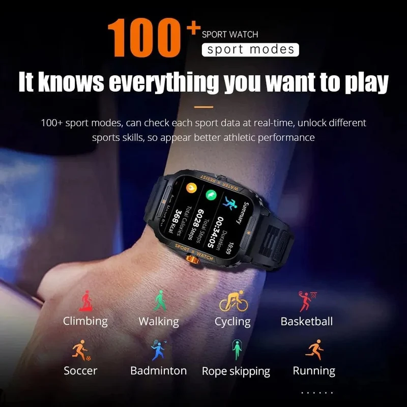 COLMI P76 1.96" Outdoor-Militär-Smartwatch für Herren, Bluetooth-Anruf, Smartwatch, 3 ATM, IP68, Wasserdichtigkeit, Sport-Fitnessuhren