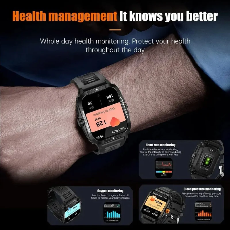 COLMI P76 1.96" Outdoor-Militär-Smartwatch für Herren, Bluetooth-Anruf, Smartwatch, 3 ATM, IP68, Wasserdichtigkeit, Sport-Fitnessuhren