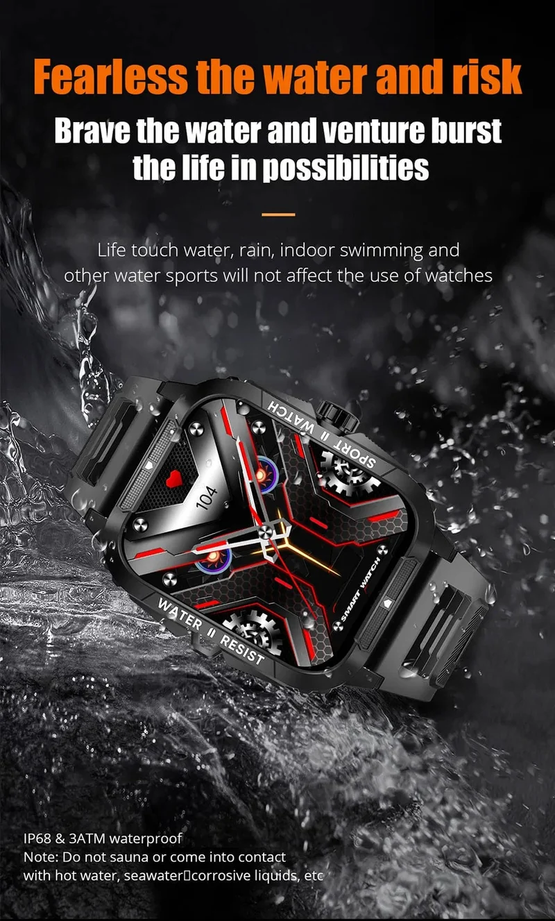 COLMI P76 1.96" Outdoor-Militär-Smartwatch für Herren, Bluetooth-Anruf, Smartwatch, 3 ATM, IP68, Wasserdichtigkeit, Sport-Fitnessuhren
