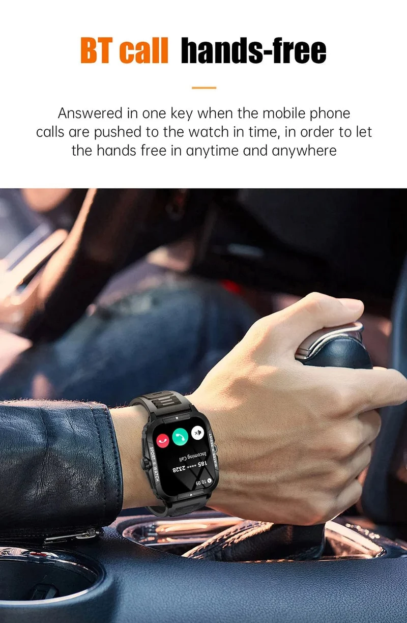 COLMI P76 1.96" Outdoor-Militär-Smartwatch für Herren, Bluetooth-Anruf, Smartwatch, 3 ATM, IP68, Wasserdichtigkeit, Sport-Fitnessuhren