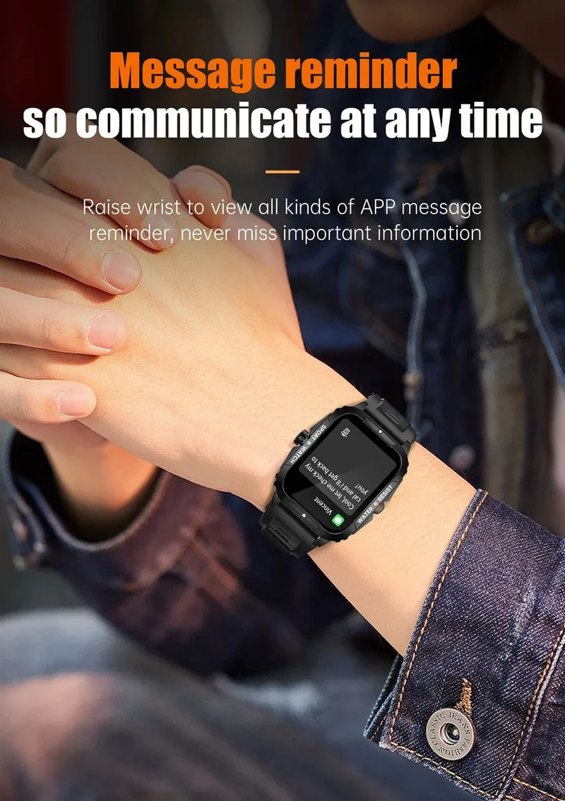 COLMI P76 1.96" Outdoor-Militär-Smartwatch für Herren, Bluetooth-Anruf, Smartwatch, 3 ATM, IP68, Wasserdichtigkeit, Sport-Fitnessuhren