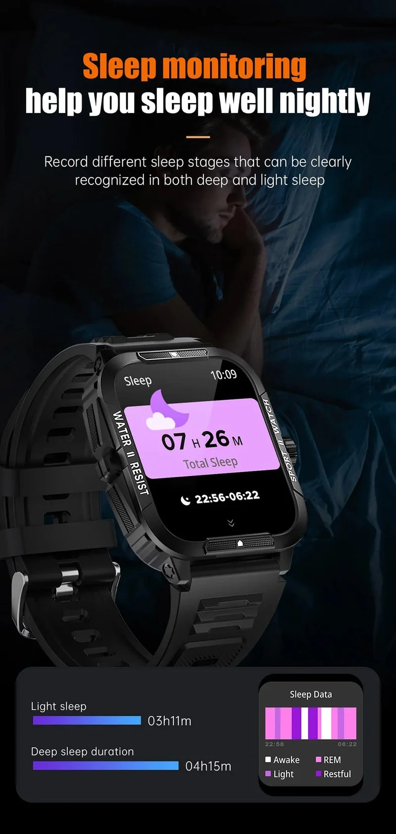 COLMI P76 1.96" Outdoor-Militär-Smartwatch für Herren, Bluetooth-Anruf, Smartwatch, 3 ATM, IP68, Wasserdichtigkeit, Sport-Fitnessuhren