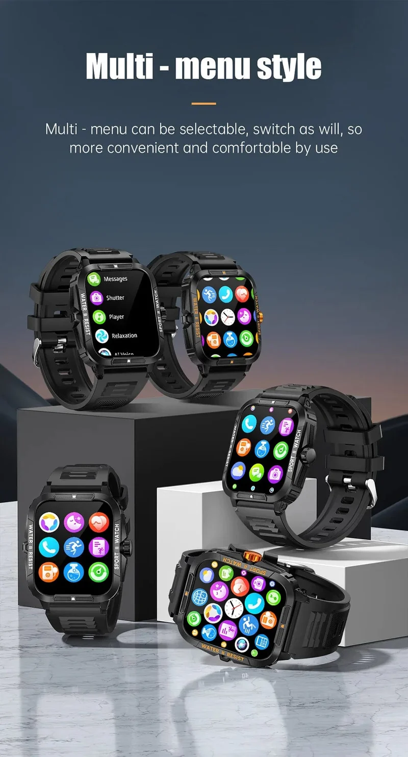 COLMI P76 1.96" Outdoor-Militär-Smartwatch für Herren, Bluetooth-Anruf, Smartwatch, 3 ATM, IP68, Wasserdichtigkeit, Sport-Fitnessuhren