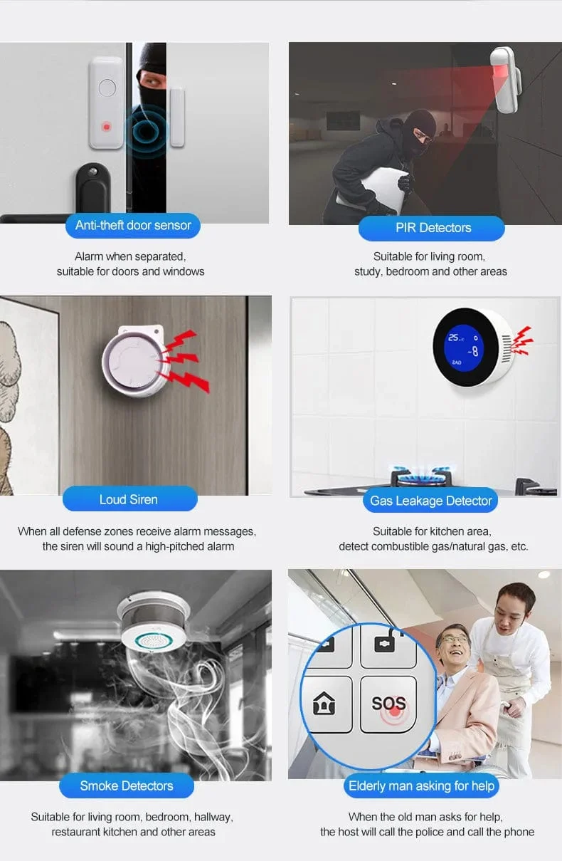 PGST Wohn Tuya Smart Gsm Wifi Alarm System für Home Drahtlose Sicherheit Alarm Haus Smart Leben App Steuerung arbeit mit ALexa