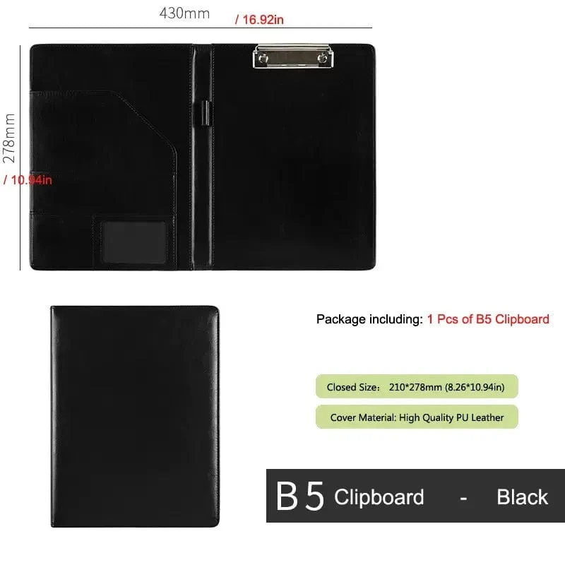 A5 / B5 Leder Padfolio Portfolio Datei Ordner Klemmbrett Dokument Halter Business Vertrag Papier Klemme Schreibblock für Büro