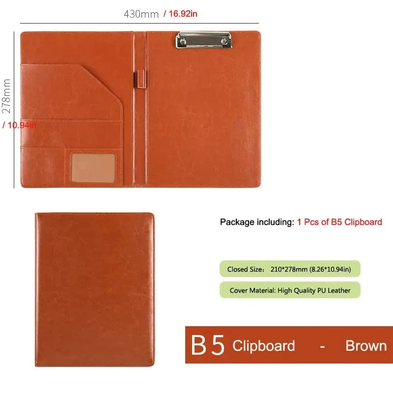 A5 / B5 Leder Padfolio Portfolio Datei Ordner Klemmbrett Dokument Halter Business Vertrag Papier Klemme Schreibblock für Büro