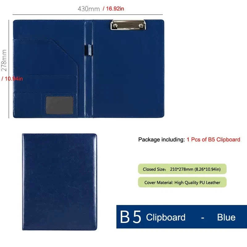 A5 / B5 Leder Padfolio Portfolio Datei Ordner Klemmbrett Dokument Halter Business Vertrag Papier Klemme Schreibblock für Büro