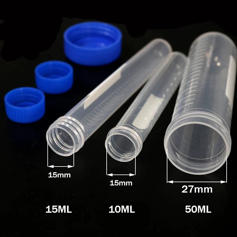 10 Stück 50 ml/15 ml/10 ml Laborprobenschraube Rundboden-Reagenzglas aus Kunststoff Ep-Röhrchen mit Skala Schraubverschluss Zentrifugenröhrchen