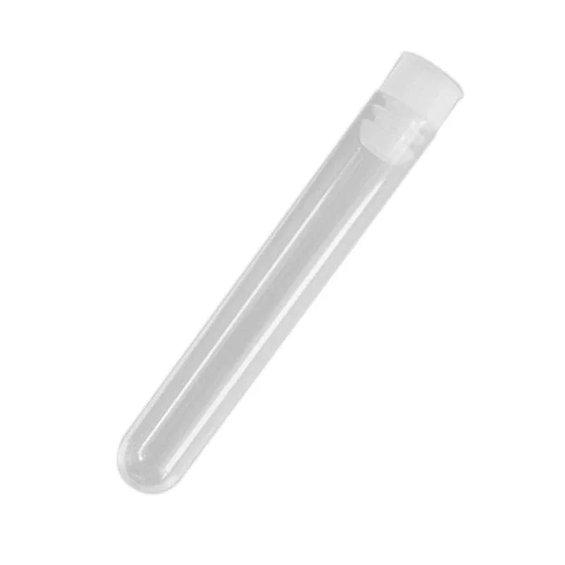100 Stück durchsichtige Reagenzgläser aus Kunststoff mit weißen Schraubkappen, Probenbehälter, Flaschen, Druckkappen, 12 x 75 mm