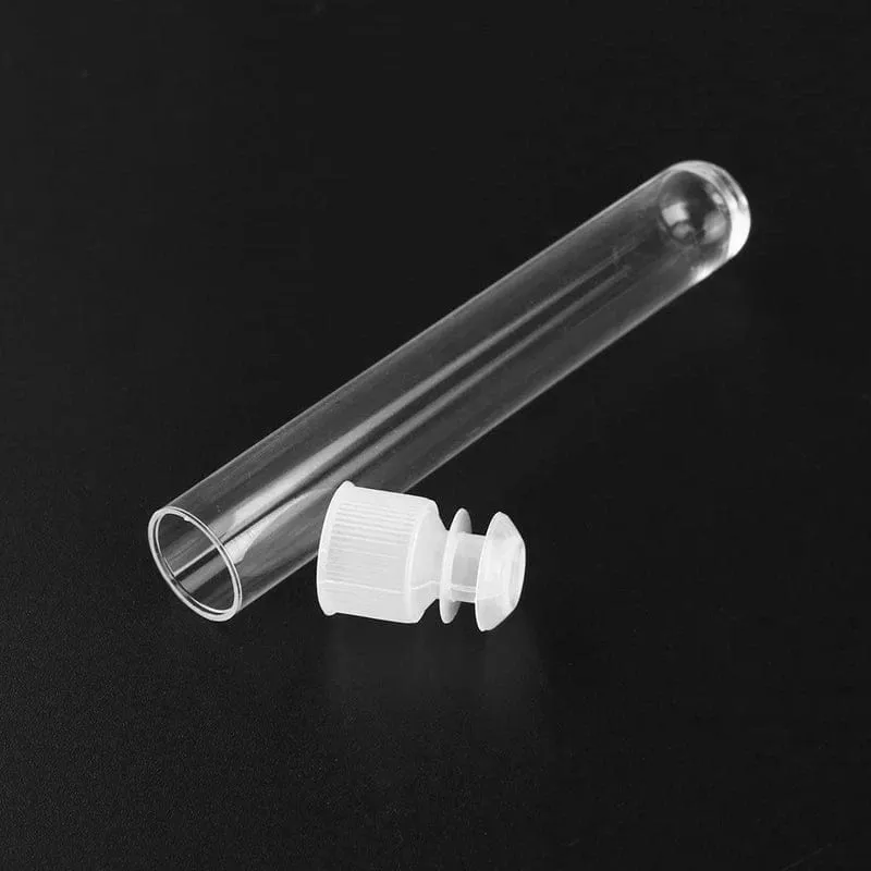 100 Stück durchsichtige Reagenzgläser aus Kunststoff mit weißen Schraubkappen, Probenbehälter, Flaschen, Druckkappen, 12 x 75 mm