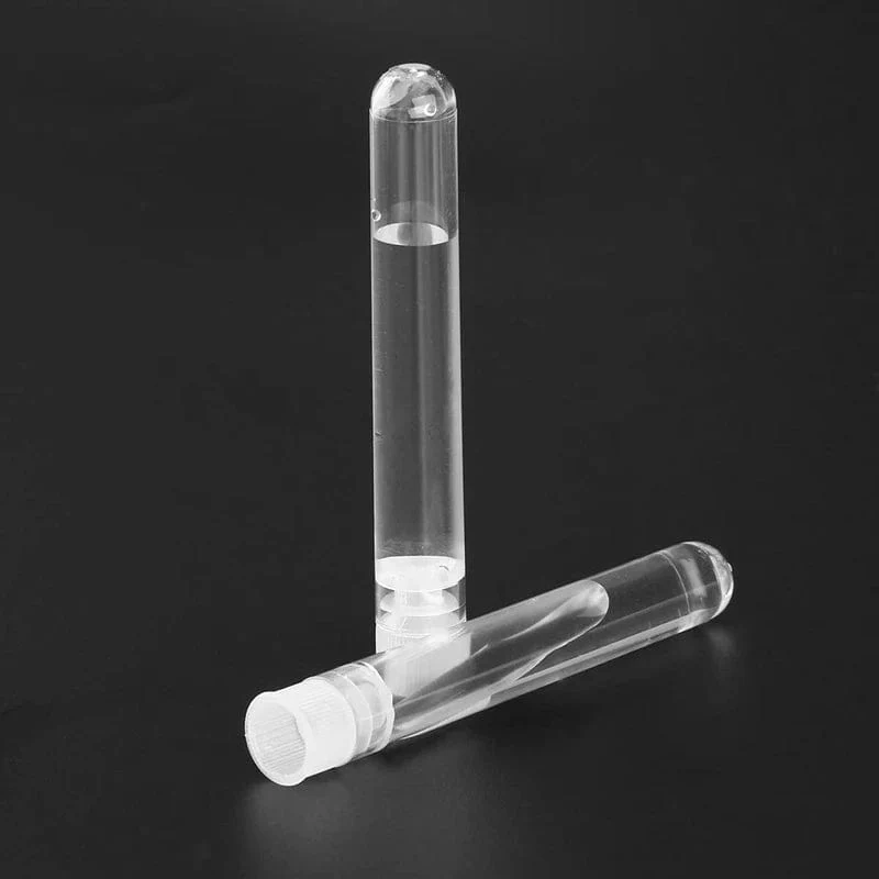 100 Stück durchsichtige Reagenzgläser aus Kunststoff mit weißen Schraubkappen, Probenbehälter, Flaschen, Druckkappen, 12 x 75 mm