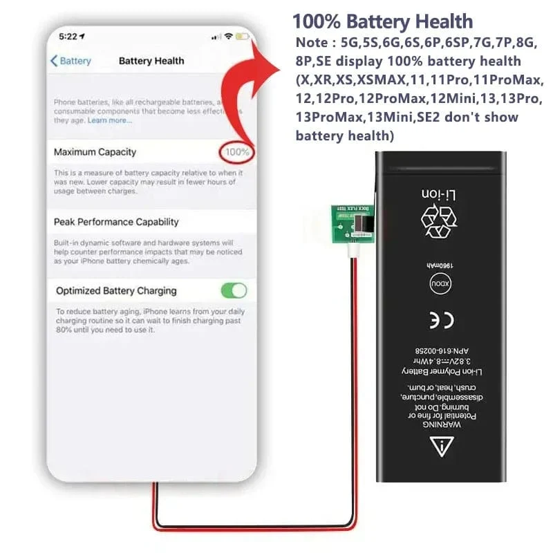 Hochwertiger Nullzyklus-Akku für iPhone SE 5 6 6S 5S 7 8 Plus X Xs Max Xr 11 Pro Mobiltelefon mit kostenlosem Werkzeugaufkleber
