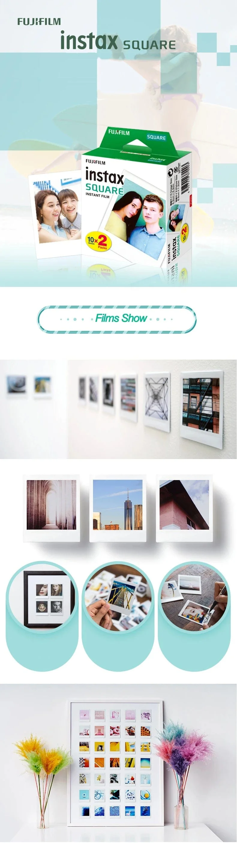 Fujifilm Instax Square White Edge Black Filme Fotopapier (10-200 Stück) für Instax SQ10 SQ6 Sofortbildkamera Share SP-3 Drucker