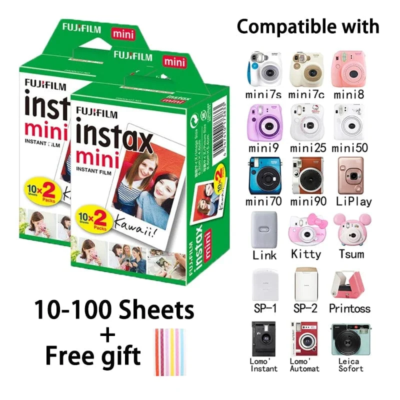 Fujifilm Instax Mini 12 9 Film Weißer Rand 10 20 40 60 100 Blätter/Packungen Fotopapier für Fuji Sofortbildkamera 8/7s/11/25/50/90/sp-2